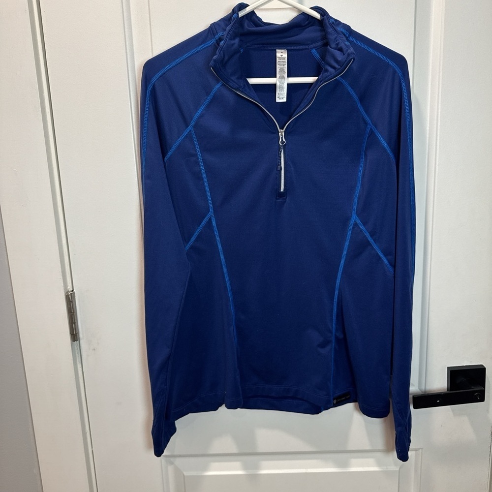 Obermeyer Men’s Medium Navy Blue 1/4 Zip Pullover Stretch - Picture 5 of 11